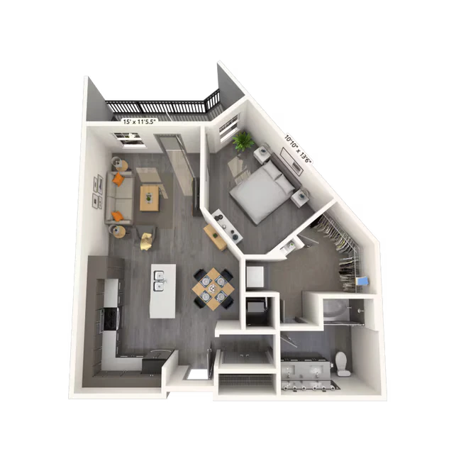 Traditional 1x1 698-789 SF 243 floor plan